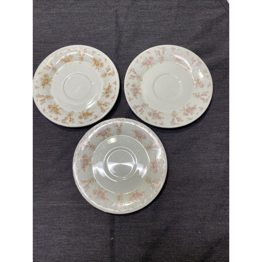 Vintage Tangshan China TAN6 Tea Saucer Pink Blue Floral Platinum Trim 6inch